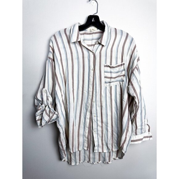 Love Notes Cream Multicolor Striped Button down Blouse Womens Large - Picture 1 of 5